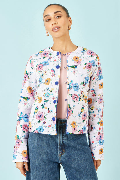 Yumi Blue Floral Embroidery Cotton Jacket