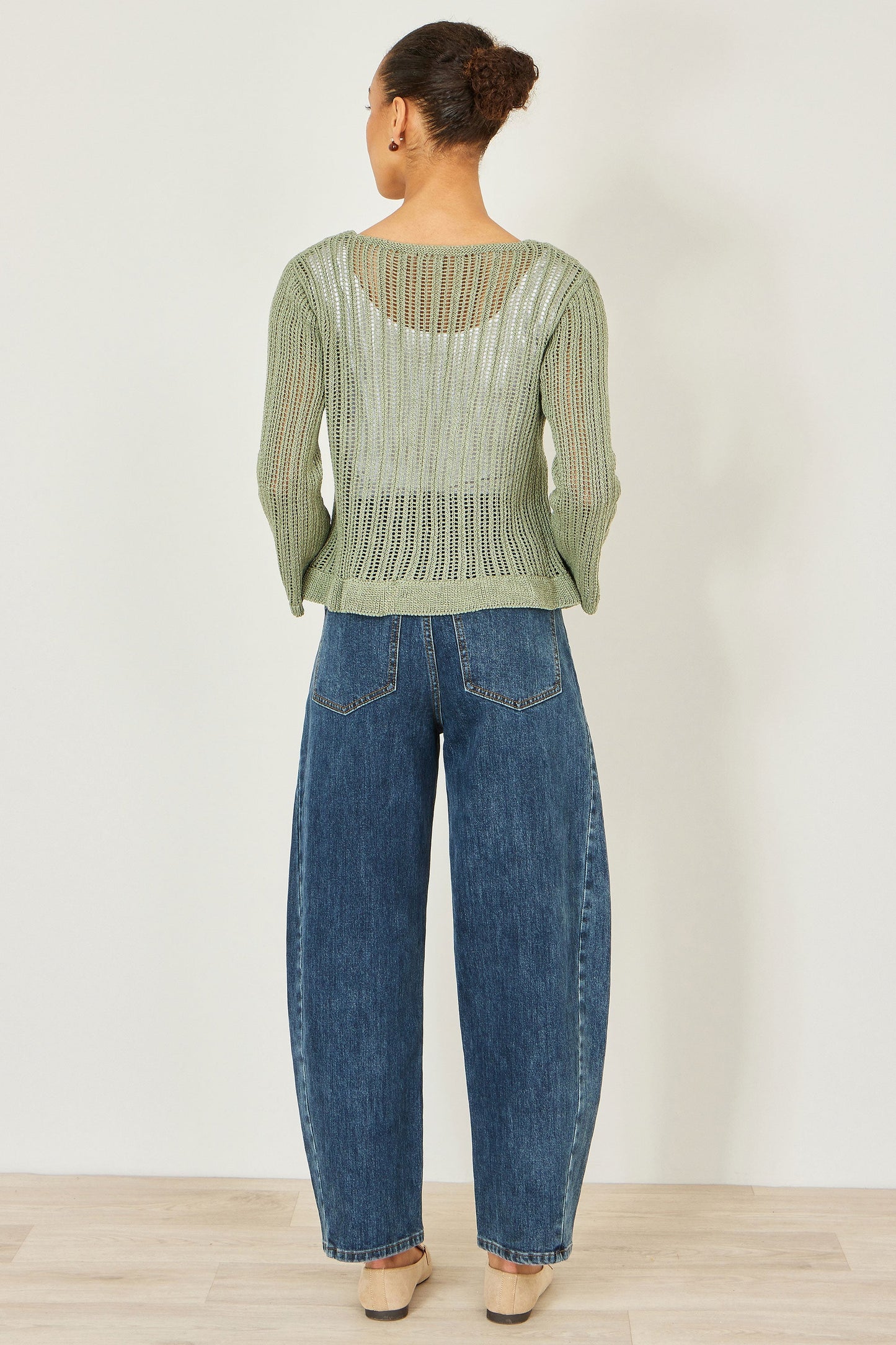 Yumi Green Tie Front Pointelle Cardigan