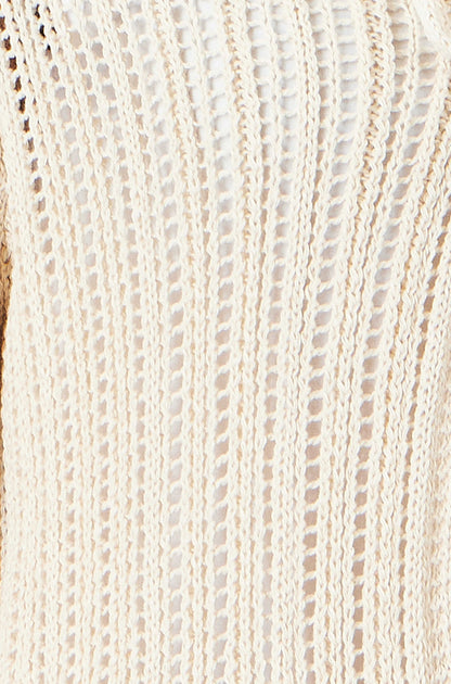 Yumi Beige Tie Front Pointelle Cardigan