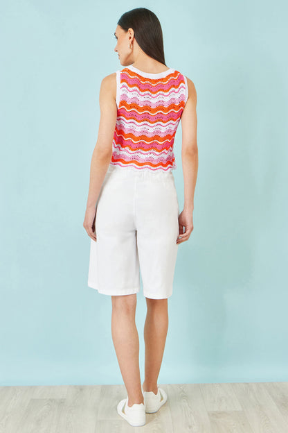 Yumi Orange Stripe Crochet Stripe Vest Top