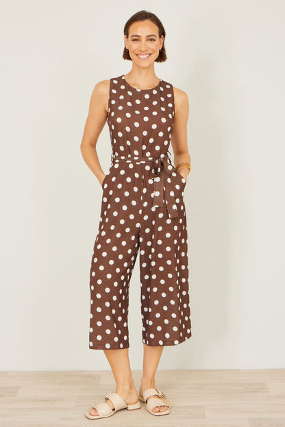 Yumi Brown Polka Dot Culotte Jumpsuit