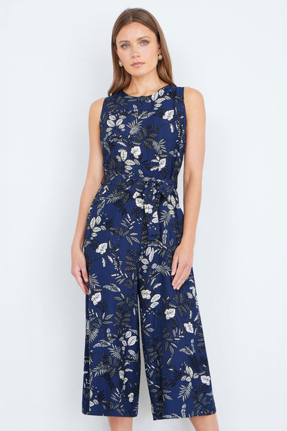 Yumi Navy Leaf Culotte Jumpsuit