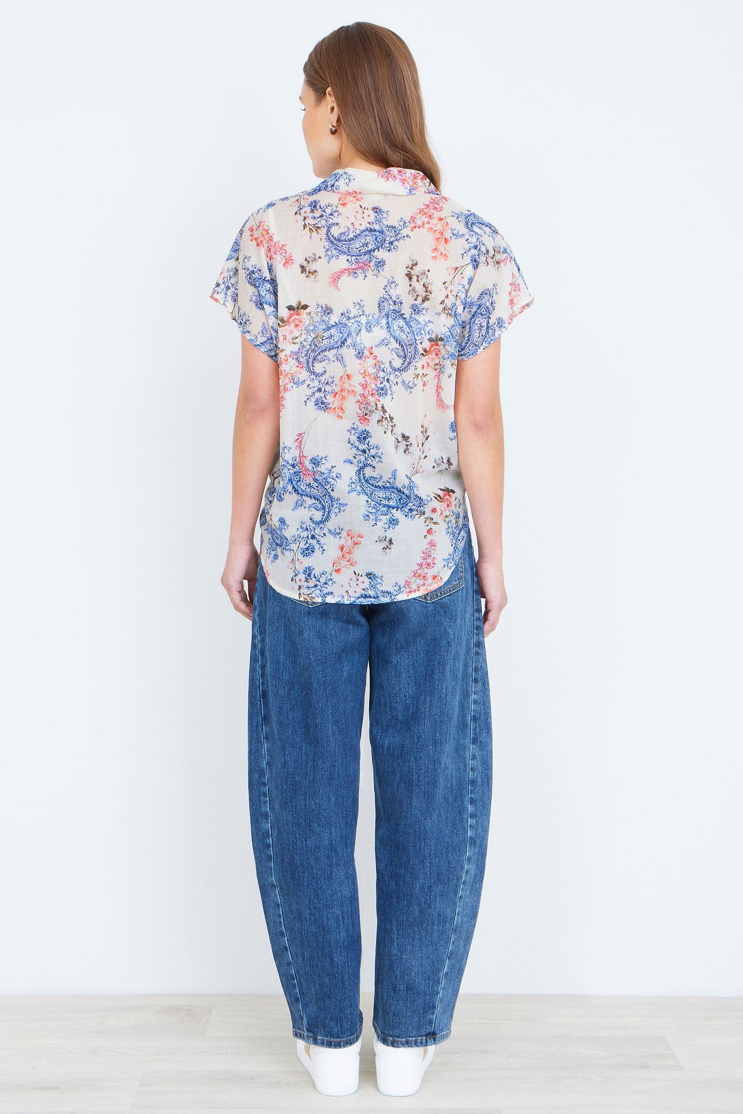 Yumi White Cotton Paisley Print Tie Knot Shirt