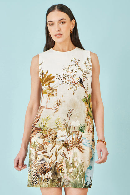 Yumi Ivory Jungle Print Viscose Shift Dress