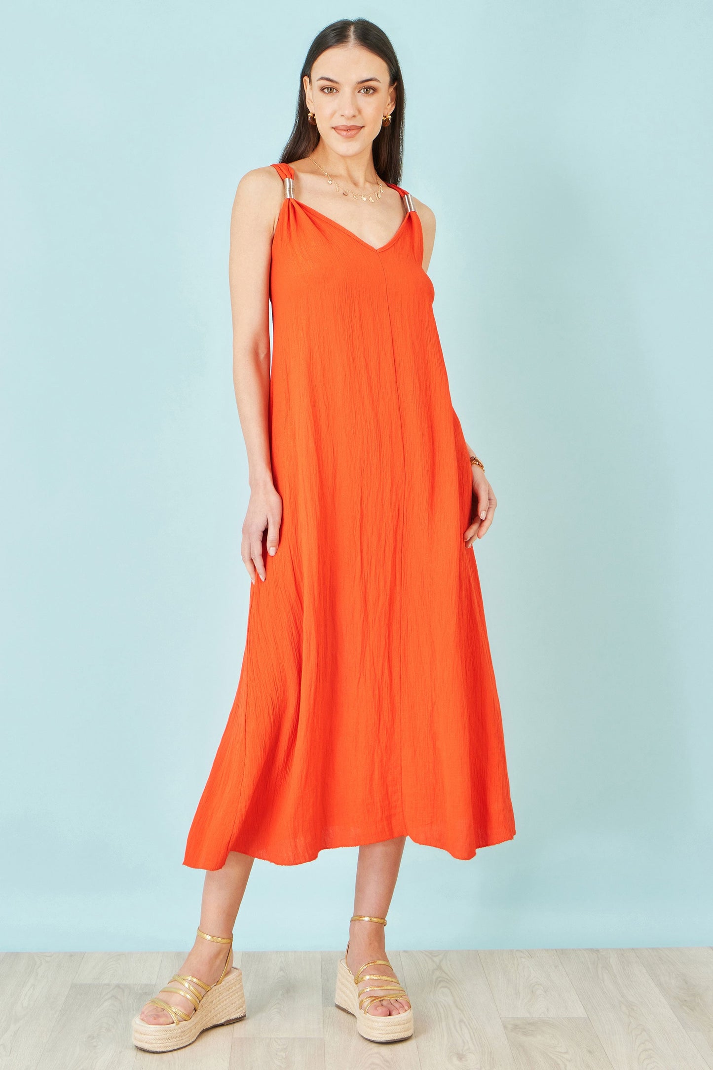 Yumi Orange Viscose Maxi Beach Dress