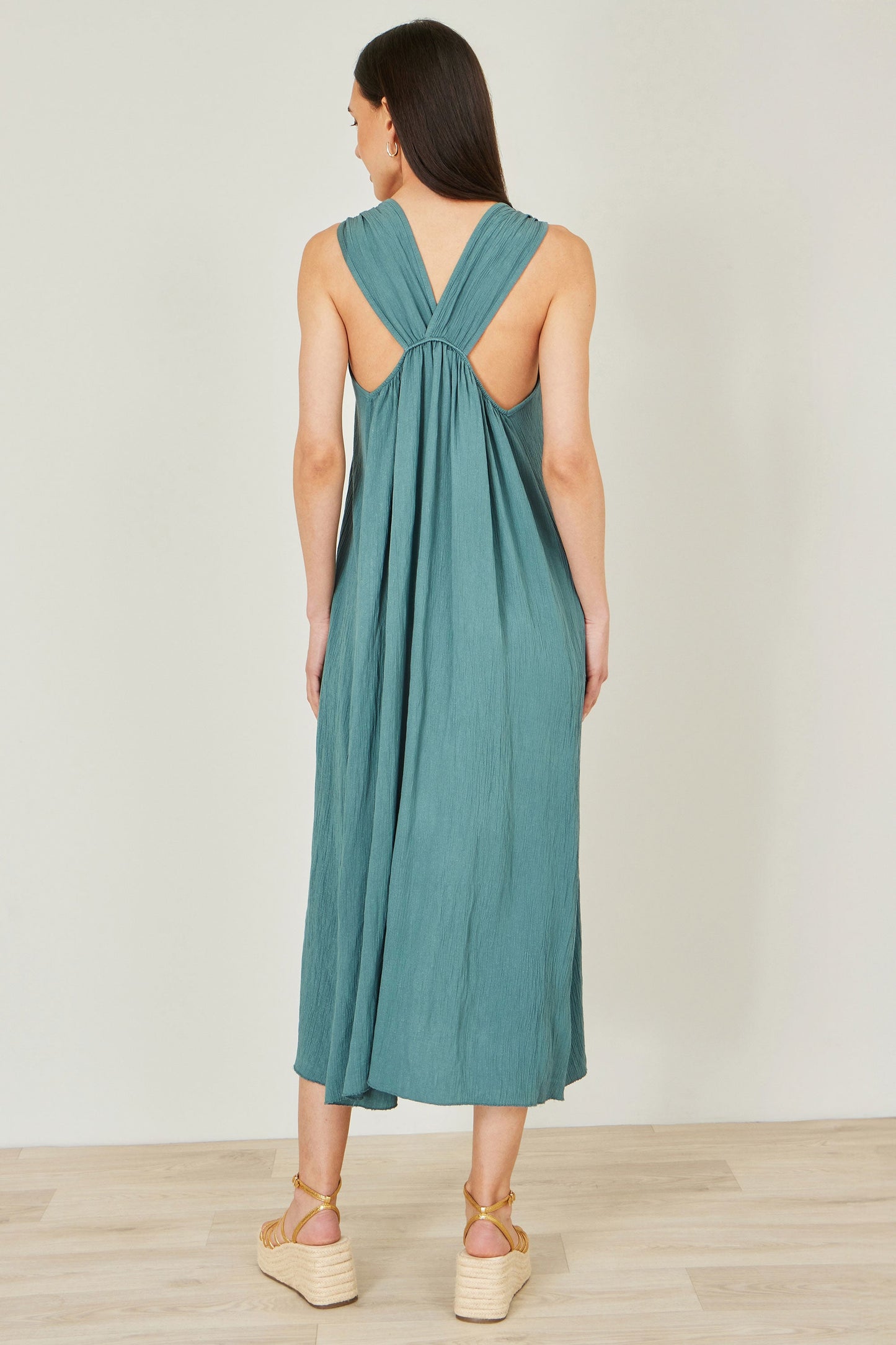 Yumi Green Viscose Maxi Beach Dress