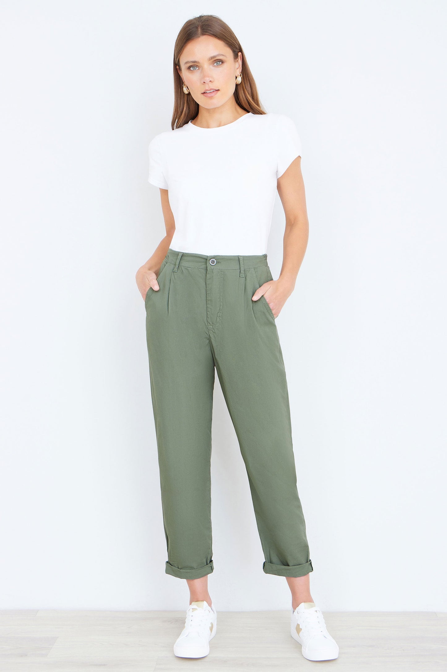 Yumi Khaki Cotton Canvas Chino Trousers