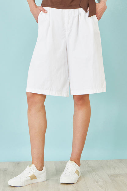 Yumi White Cotton Bermuda Shorts