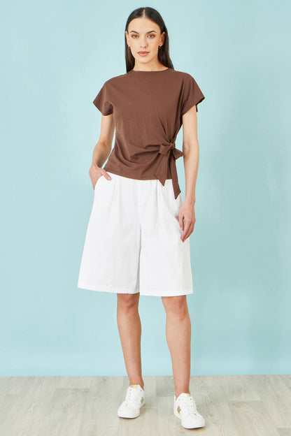 Yumi White Cotton Bermuda Shorts