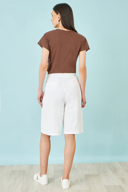 Yumi White Cotton Bermuda Shorts