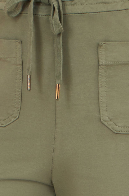 Yumi Khaki Relaxed Stretch Wide Leg Trousers With Pockets
