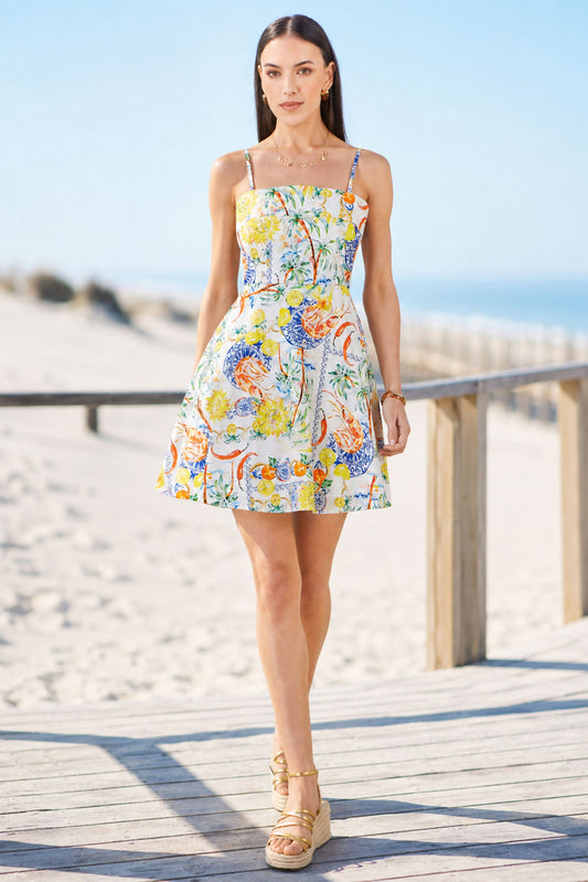 Women’s Yumi White Mediterranean Print Mini Sun Dress