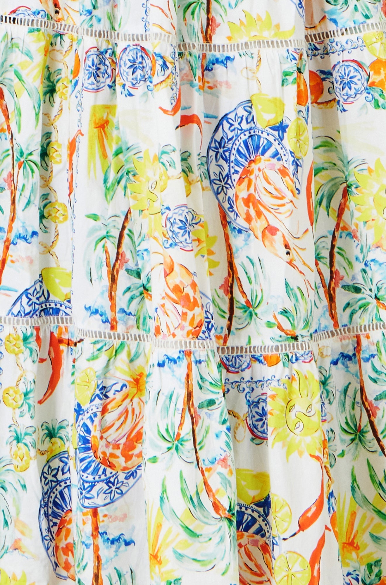 Yumi White Mediterranean Print Cotton Midi Sun Dress