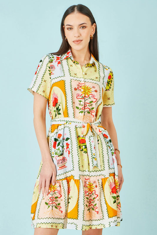 Yumi Multicolour Sun Patchwork Print Shirt Dress