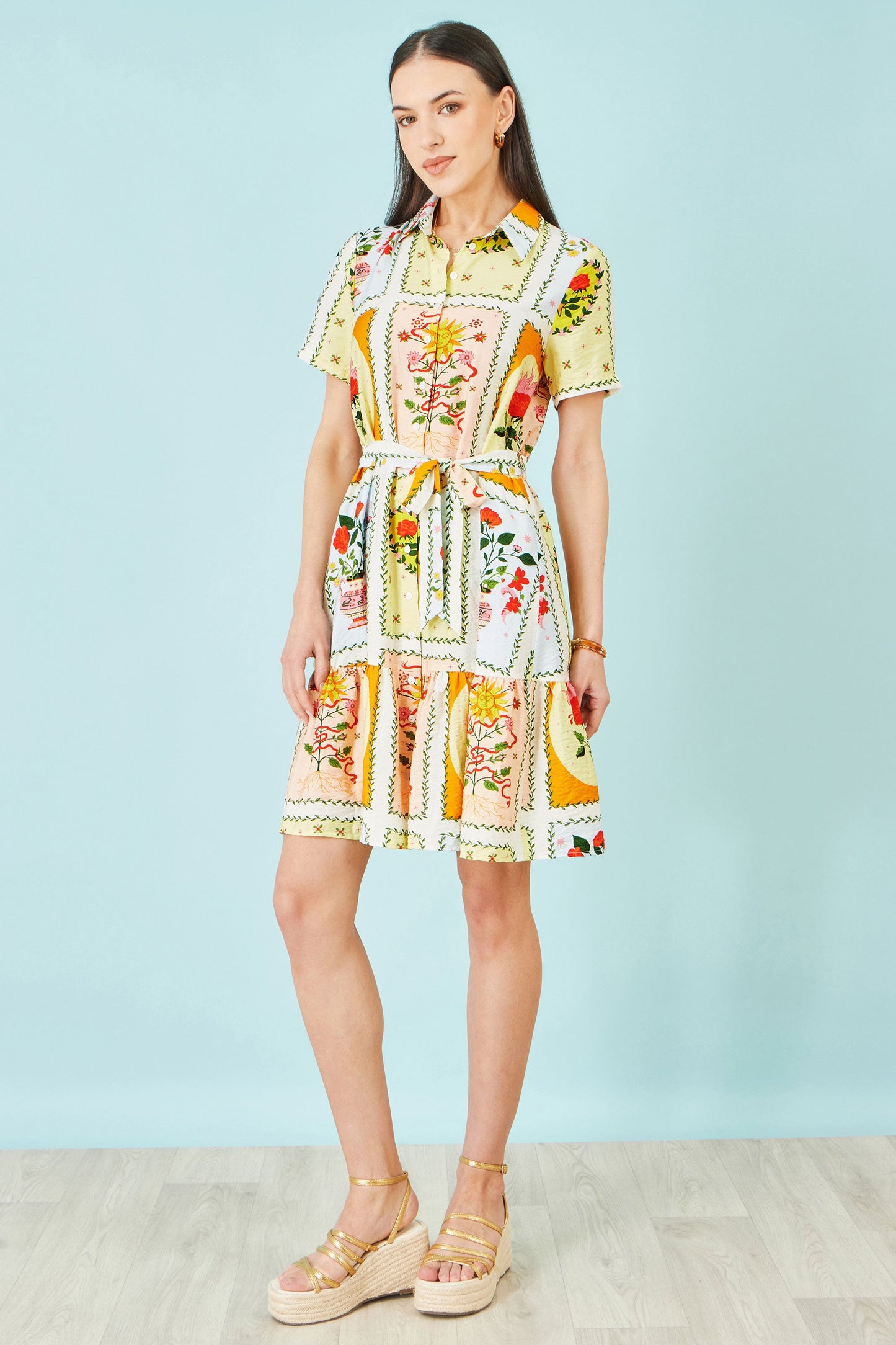 Yumi Multicolour Sun Patchwork Print Shirt Dress