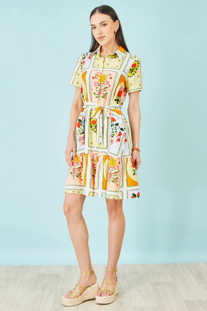 Yumi Multicolour Sun Patchwork Print Shirt Dress