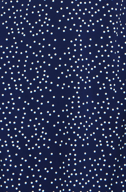 Yumi Navy Spot Print Lace Trim Skater Dress
