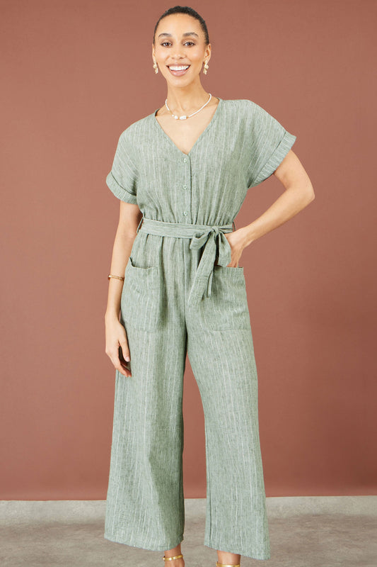 Women’s Yumi Green V Neck Kimono Sleeve Jumpsuit