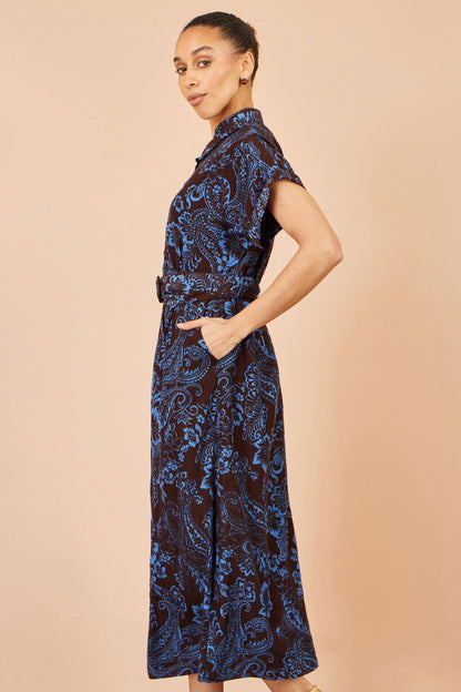 Yumi Brown Paisley Midi Shirt Dress