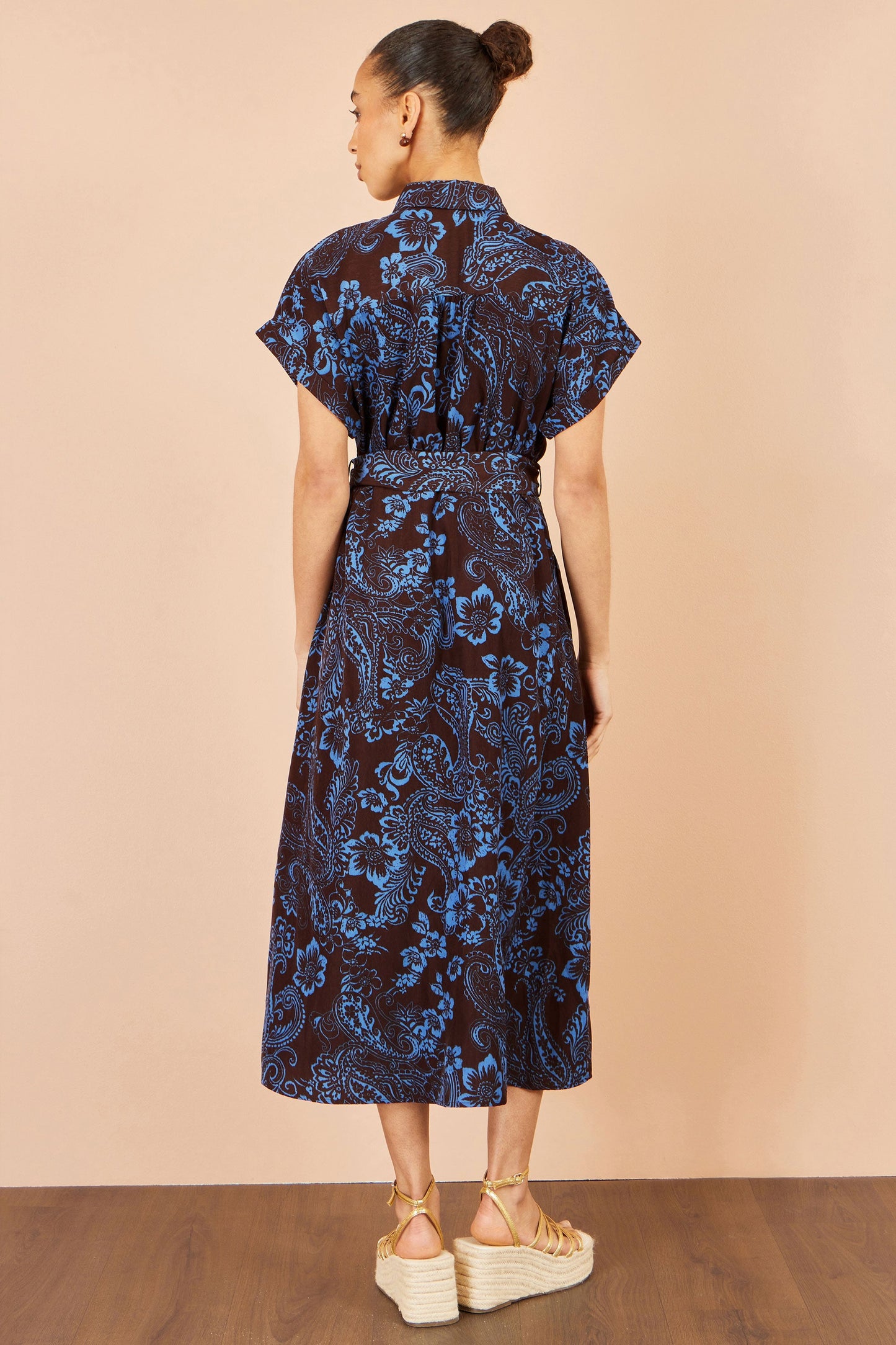 Yumi Brown Paisley Midi Shirt Dress