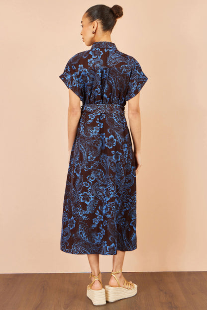 Yumi Brown Paisley Midi Shirt Dress