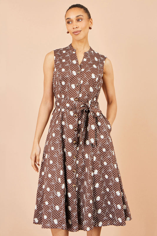 Women’s Yumi Brown Embroidery Shirt Dress