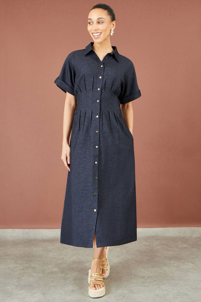 Women’s Yumi Navy Stretch Midi Shirt Dress