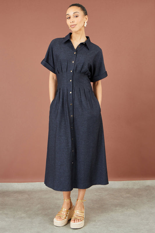 Women’s Yumi Navy Stretch Midi Shirt Dress