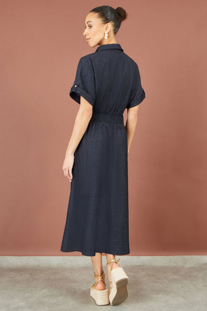 Women’s Yumi Navy Stretch Midi Shirt Dress