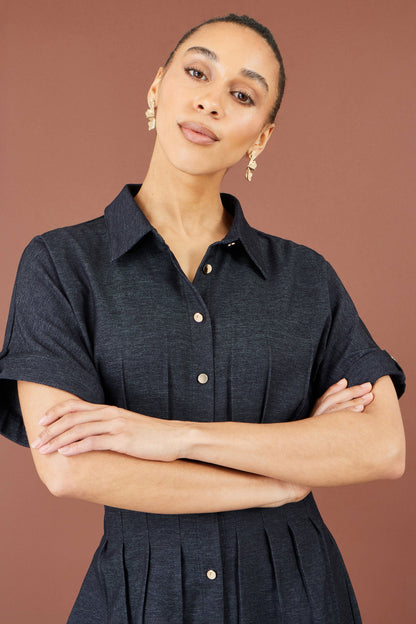 Women’s Yumi Navy Stretch Midi Shirt Dress