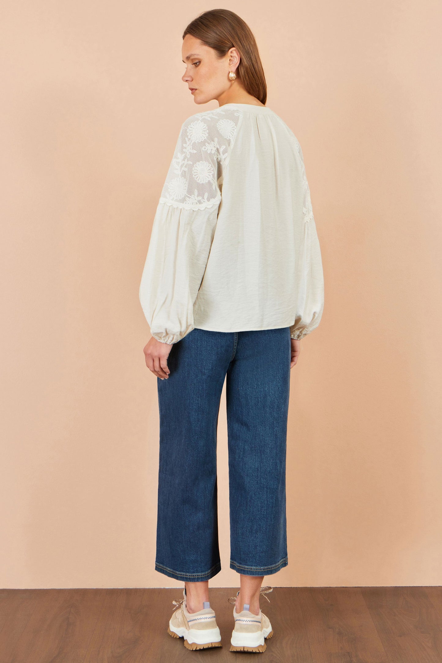 Yumi Ivory Viscose Lace Relaxed Boho Shirt