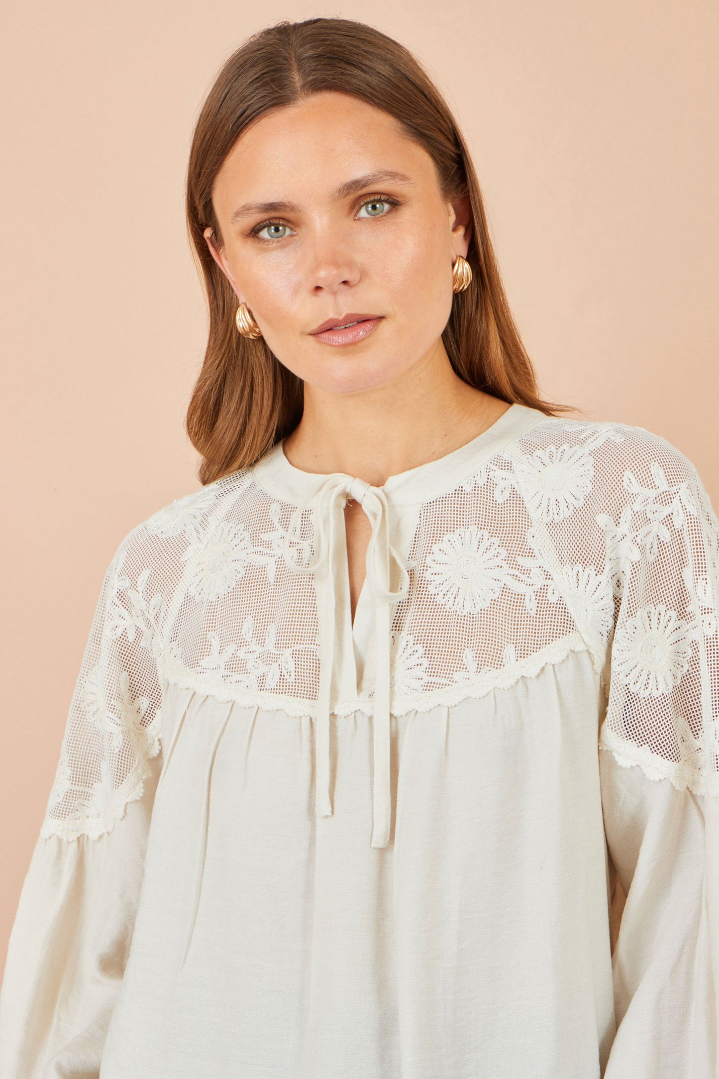 Yumi Ivory Viscose Lace Relaxed Boho Shirt