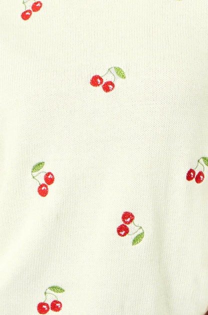 Yumi Ivory Cherry Cotton Knitted Top