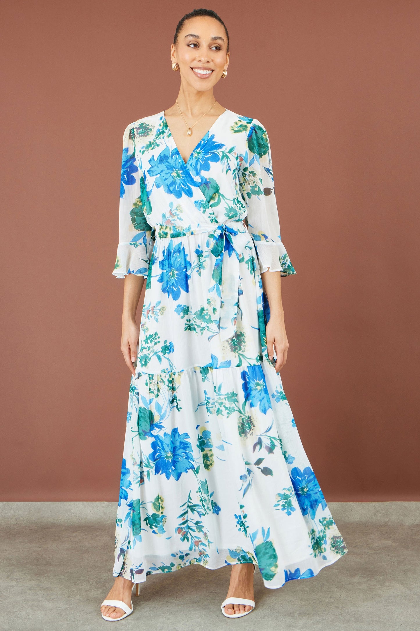 Yumi White Floral Maxi Wrap Dress