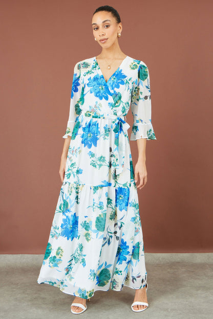 Yumi White Floral Maxi Wrap Dress