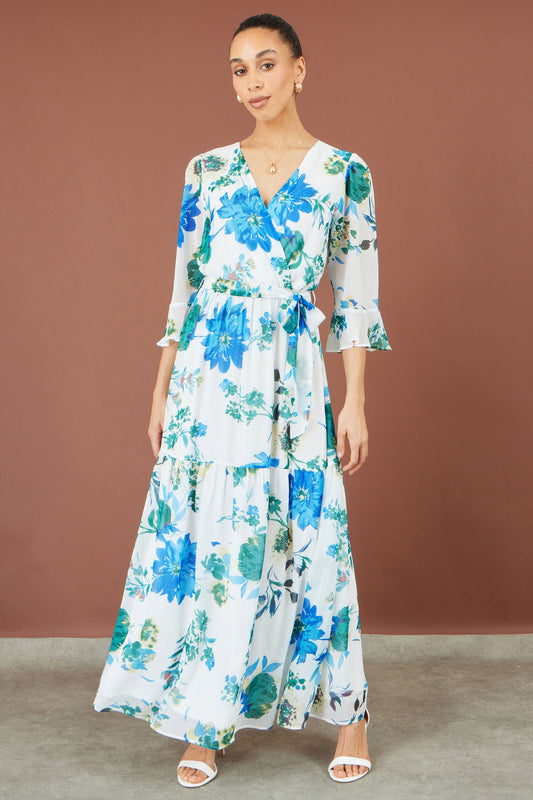Yumi White Floral Maxi Wrap Dress