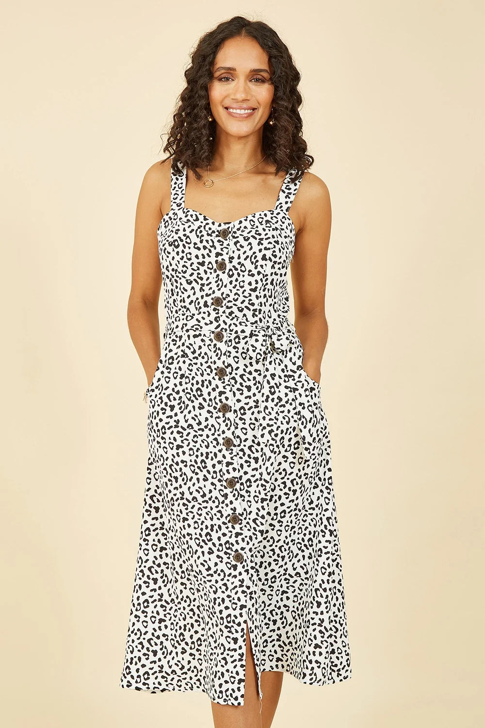 Women’s White Animal Print Button Up Sundress