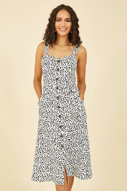 Women’s White Animal Print Button Up Sundress