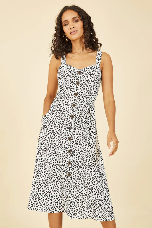 Women’s White Animal Print Button Up Sundress