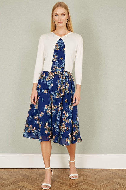 Yumi Ivory Diamante Button Cropped Cardigan