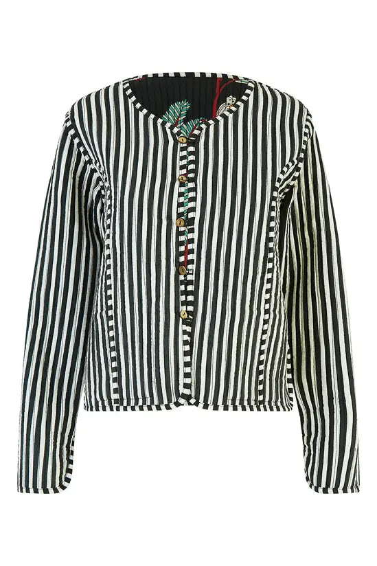 Yumi Black Animal Print Reversible Cotton Cropped Quilted Jacket