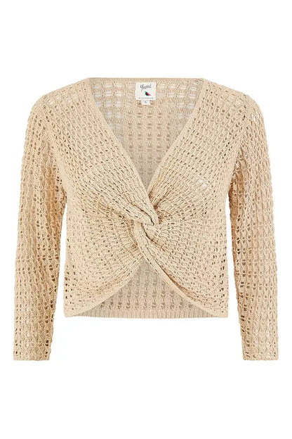 Yumi Beige Cotton Crochet Knitted Top