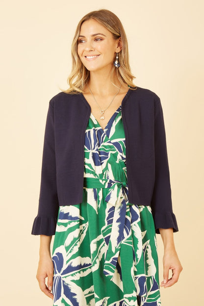 Yumi Navy Cropped Cardigan With Bell Sleeves